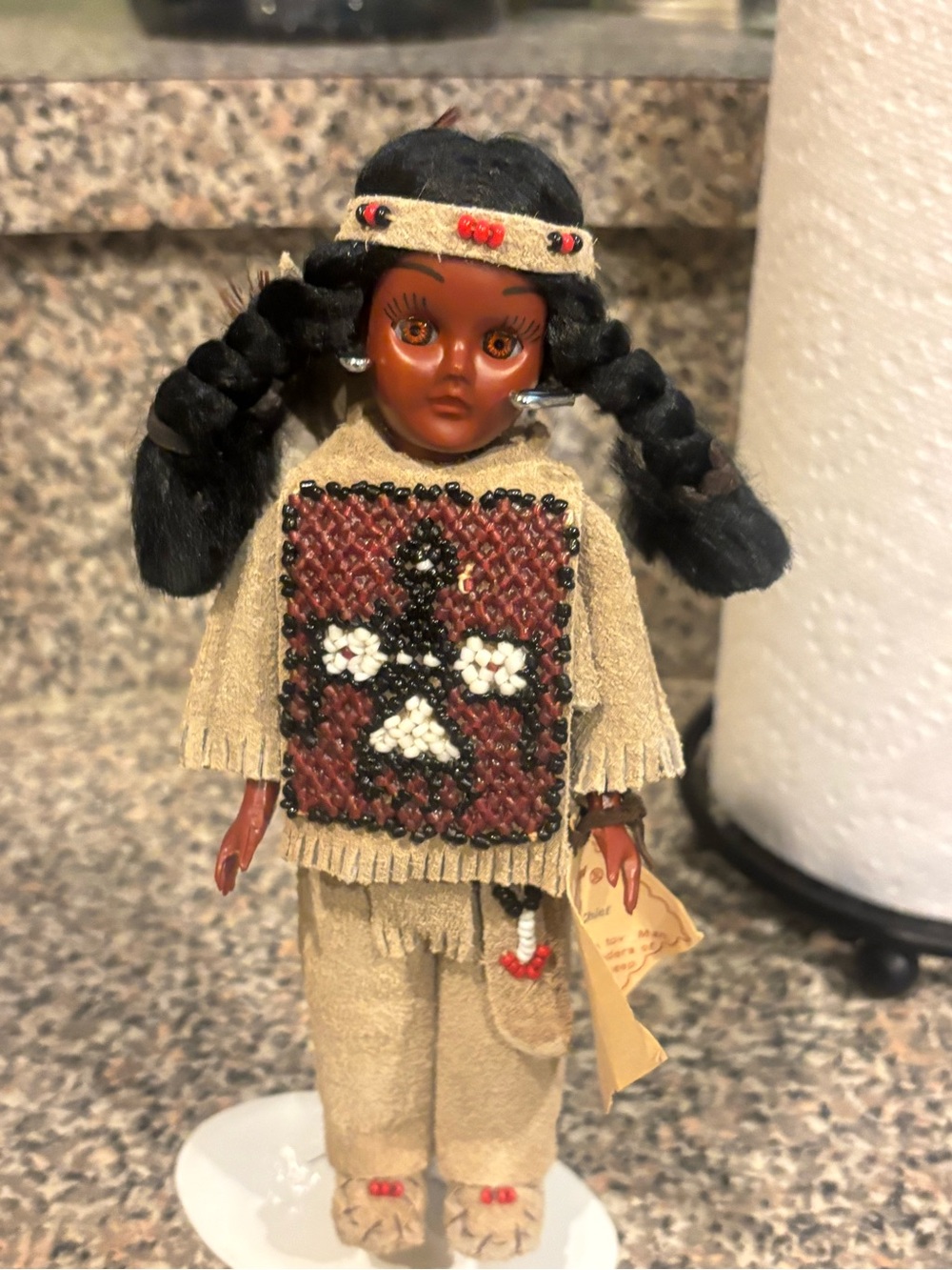 Handcrafted  Doll in Tan and Brown Outfit